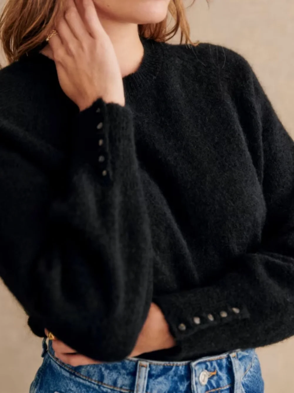 Sezane Louise Black Crewneck Mohair Blend Sweater - Picture 1 of 5